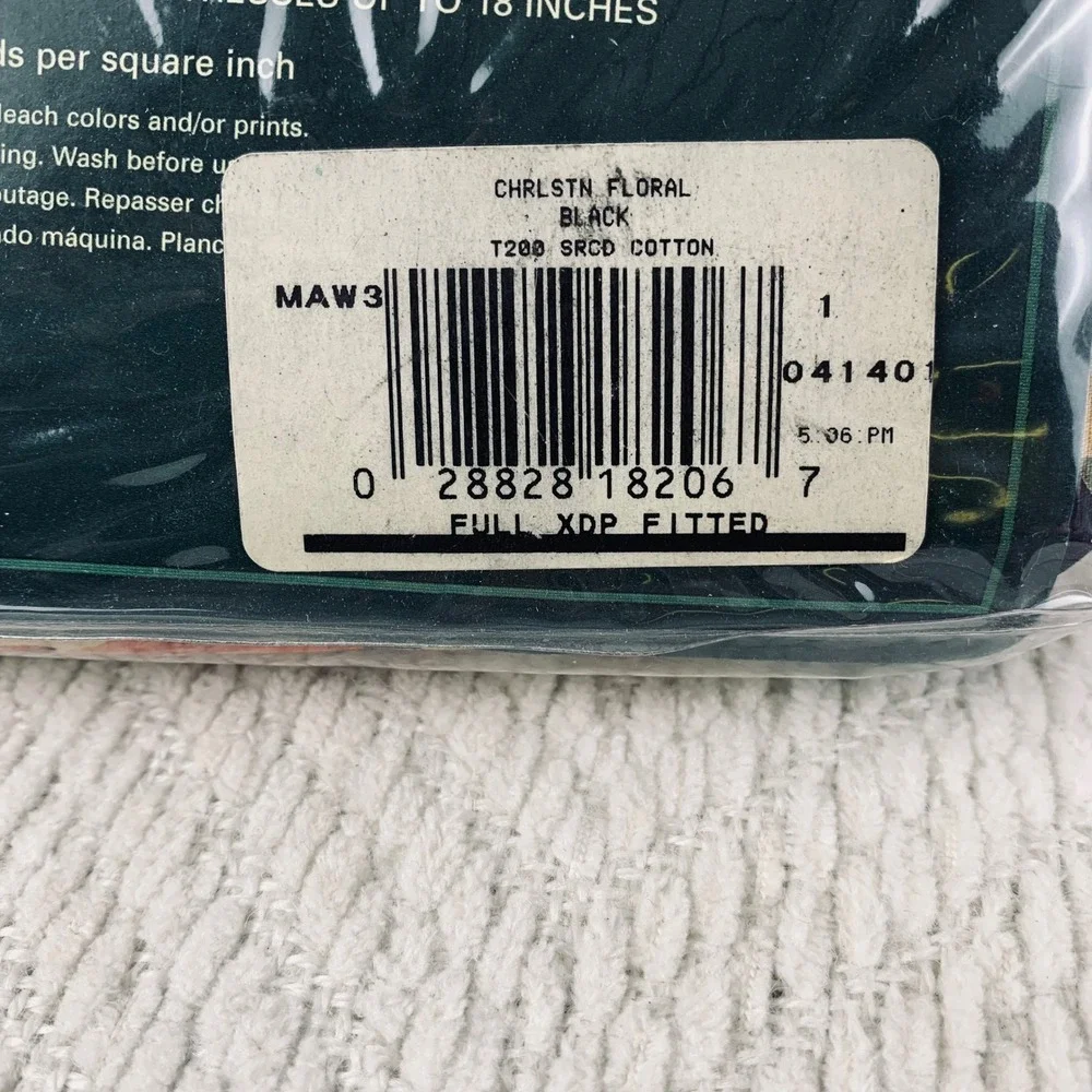 Ralph Lauren Fitted Sheet‎ Full Black Charleston Floral Deep 100% Cotton Vintage